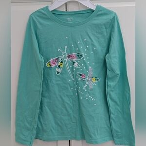 2/$20 Carter’s Girls Long Sleeve Shirt 12 Teal Dragonfly Stars Besties NWT